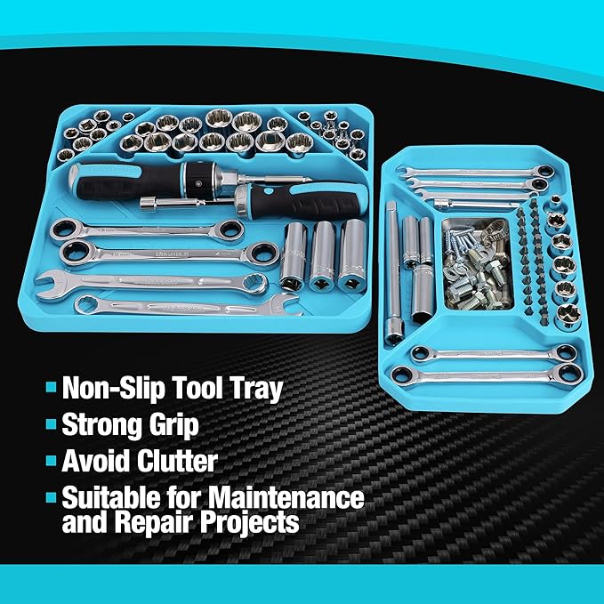 DURATECH 2-Piece Silicone Tool Tray, Premium Non-Slip Flexible Tool Organizer with Magnetic Tray, Tool Storage for Socket, Bolts and Nuts, Screwdriver bits, Gift for Christmas, Mechanic & Garage Tool