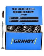 #10 x 3’’ Stainless Steel Wood Screws by Grindy (200pack/3.3LBS) – Self-Drilling Deck Screws I Rust Resistant I Quick Drive & Fast Grip I for Cabinet, Furniture & Other Projects I Bit Included