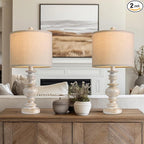 BOBOMOMO 20" Retro Table Lamps Set of 2 - Farmhouse Lamp for Living Room with Linen Shades, Rustic Bedside Nightstand Lamps, Resin Lamps for Bedroom Nursery Room Hallway - Ideal for Compact Spaces