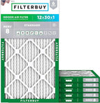 Filterbuy 12x30x1 Air Filter MERV 8 (MPR 700) Dust Defense Replacement (6-Pack), Electrostatic Pleated HVAC AC Furnace Filters, Made in USA (Actual Size: 11.88 x 29.88 x 0.75)