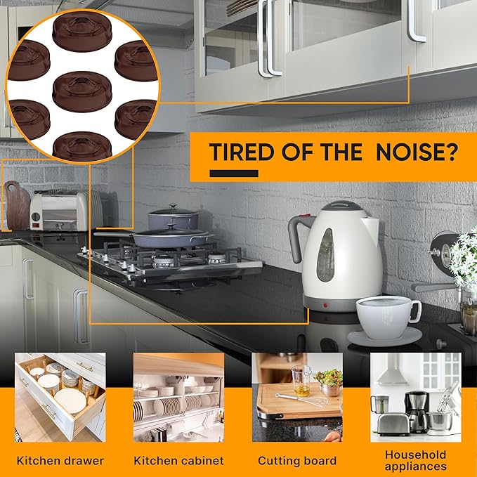 128 Self Adhesive Cabinet Door Bumpers – Sticky Brown Silicone Rubber Pads for Furniture Drawers, Kitchen Cabinets, Decor, Wall Protection – Vellax