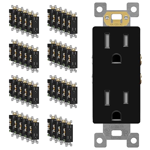 ENERLITES 40 Pack Black Decorator Receptacle, Standard Electrical Wall Outlet, 15A 125V, Self-Grounding, 2-Pole, 3-Wire, 5-15R, UL Listed, 61502-TR-BK, Tamper Resistant