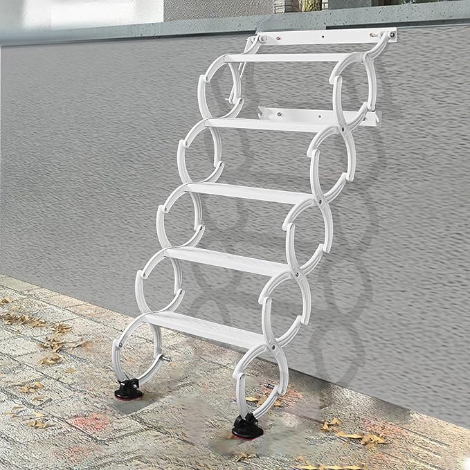 5 Steps Wall Mounted Attic Ladder, Indoor Attic Stairs Pull Down System, Metal Telescoping Step Ladders, Anti-slip Retractable Folding Stair, Loft Extension Steps Staircase for Garages(white, 5 Steps)