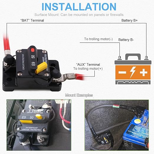 E9 30 Amp Circuit Breaker with Recessed Switch Design | Waterpoof IP67 Protection DC 12V-72V 30A Manual Reset UL Surface Mount
