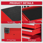 P.I.T. Mini Red Tool Box, Portable 5-Drawer Micro Roll Cab Steel Tool Box with Liner, Red Small Tool Case for Tools Storage, Home DIY