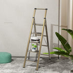 GameGem 5 Step Ladder for 10 Feet High Ceiling, Lightweight Aluminum Folding Step Stool with Convenient Handgrip, Stepladders with Anti-Slip and Wide Pedal for Home Use Space Saving - Gold