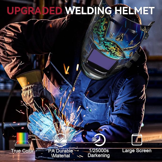 ARCCAPTAIN Auto Darkening Welding Helmet, 3.94"X3.66" Large Viewing Screen True Color Welding Hood with 4 Arc Sensor Solar Powered, Wide Shade 4-5/5-9/9-13 Welding Mask (Godzilla)