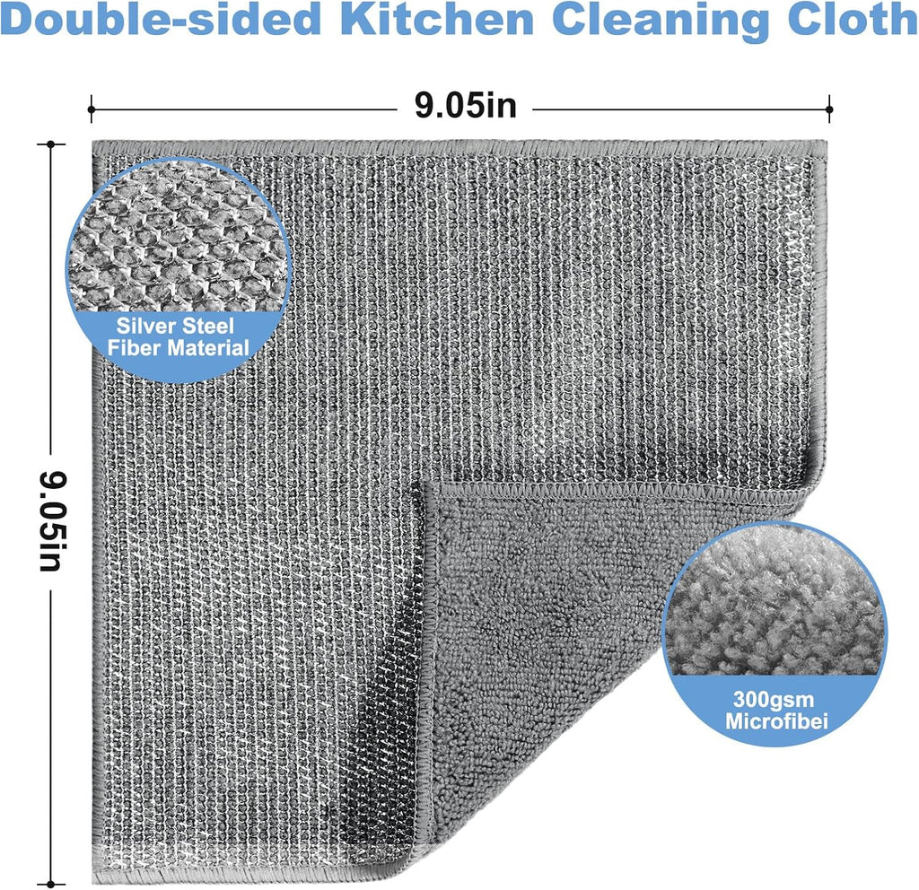 10pcs New Upgrade 2-Layer Microfiber Wire Dishcloth,Non-Scratch Wire Dishwashing Rags for Wet and Dry,Metal Scrubbers, Kitchen Miracle Cleaning Dish Rags for Cookware,Sinks, Dishes,Stove,Grey