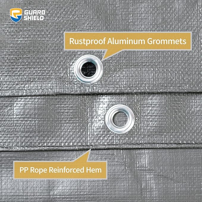 GUARD SHIELD Heavy Duty Tarp 20x20 Feet Silver/Black Multi Purpose Thick Waterproof Poly Tarp Cover 10mil