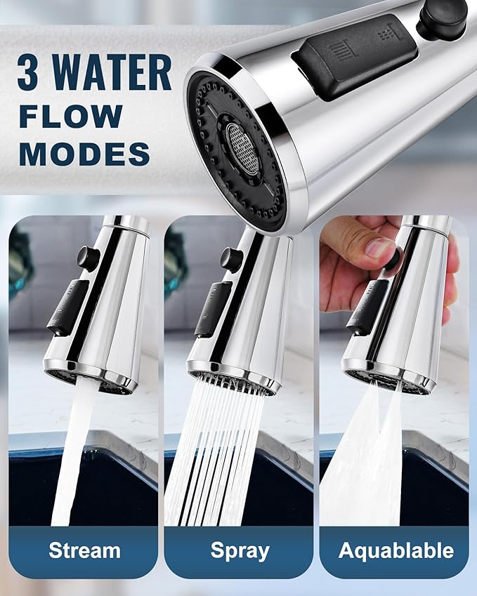 ALEASHA Pull Down Spray Head for Kitchen Faucet,3-Function Sink Spray Nozzle with 9 Adapters,Kitchen Faucet Head Replacement Compatible with American Standard Faucets,Chrome