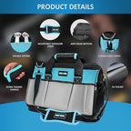 16 Inch Tool Bag Heavy Duty Tool Box Organizer, Portable Tool Organizers and Storage Bag, Tactical Toolbox with Anti-Slip Base & Adjustable Strap for Electrician, DIYer, HVAC, Mechanic