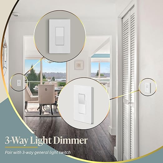 TOPGREENER Dimmer Light Switch, LED Dimmer Switches for 300W Dimmable LED/CFL Lights and 600W INC/HAL Bulbs, Single Pole/3-Way,Neutral Wire Not Required, Wall Plate Included, UL Listed, 2 Pack,White