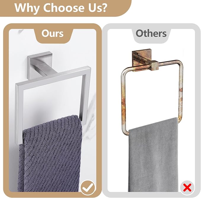 TQKAG 5-Pieces Brushed Nickel Bathroom Hardware Accessories Set 23.6" SUS304 Stainless Steel Towel Bar Set Wall Mounted Square Toilet Paper Holder with Shelf