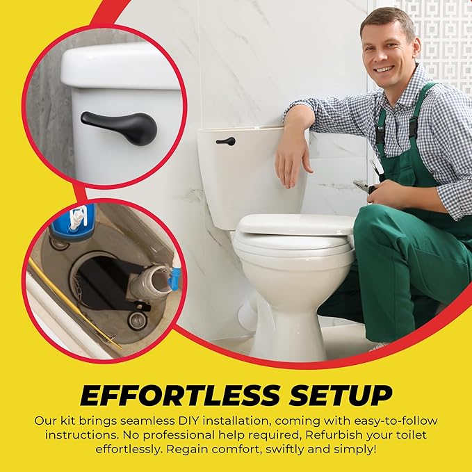 Qualihome Front Mount Toilet Handle Replacement Kit - Black Flush Handle with 2 Inch Universal Toilet Flapper Replacement - Easy Install Toilet Lever & Flapper - Toilet Flusher Kit