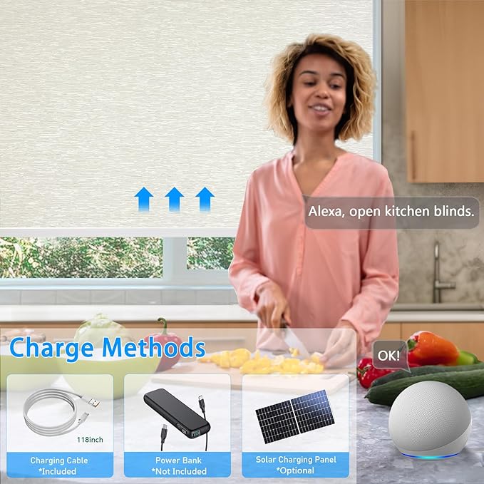 Motorized Blinds with Remote Cordless Automatic Motorized Shades Custom Blinds for Indoor Windows Smart Curtains with Alexa Google Home(Blackout Jacquard Beige,W22 x H72in)