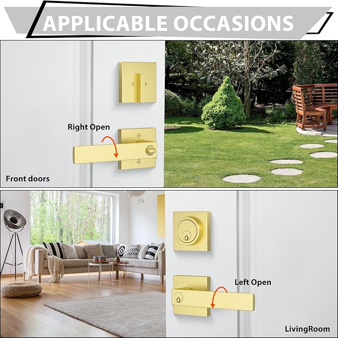 Haidms Gold Exterior Door Lock Set with Deadbolt, Gold Front Door Handle and Deadbolt Set, Entry Door Locksets, Heavy Duty Zinc-alloyed Front Door Lock Set (3 Pack)