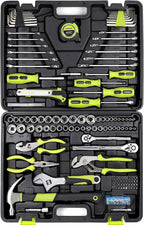 FASTPRO 225-Piece Household Tool Set, SAE & Metric Mechanics Hand Tool Set with Toolbox, Home/Auto Repairing Tool Kit for DIY, Home Maintenance and Car Repairing, Green