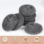 6PCS Steel Wool Scrubber Wire Sponge Set, Barbecue Grill Cleaning Scrubber Pads, Stainless Steel Scrubber Replacement for Scouring Messes from Cast Iron, Pots, Pans, Grill, Stoves, Sink (6 Pads)