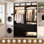 4FT Closet Systems with 5 Wood Drawers, 48 Inch Closet Organizer System with 2 Hanging Rods & 7 Shelves, Heavy Duty 48" Walk-in Closet, Black (48"L x 15" W x 80" H)