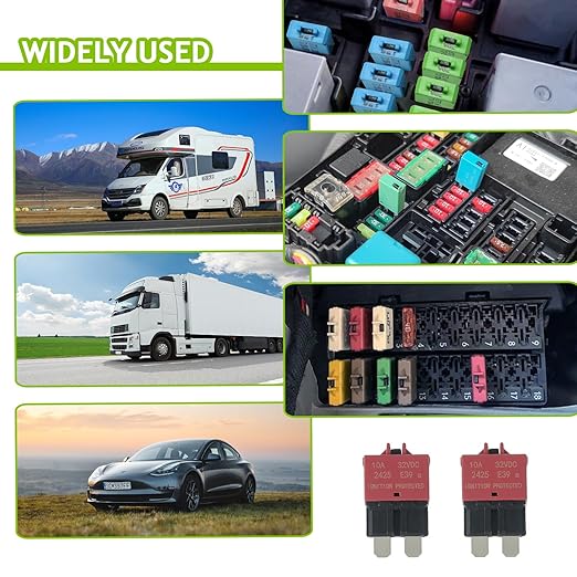 10A DC 12V-32V Manual Reset Circuit Breaker ATC/ATO Low Profile T3 Mini Blade Fuses Breakers for Car Trucks Marine Boat RV Solar and More,2 Pack
