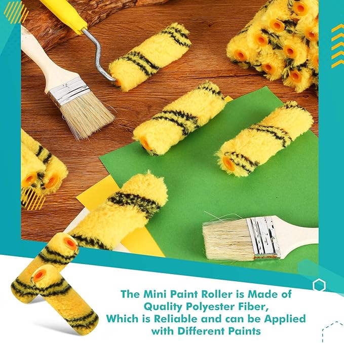 Leumoi 100 Pcs Paint Roller Covers 1/2 x 4 Inch Microfiber Paint Roller Covers Paint Brush Cover Small Roller Nap Mini House Painting Supplies for Painting Wall DIY Household Tool (Black Yellow)