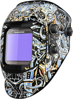 ARCCAPTAIN 3.94"X3.66" Large Viewing Screen Welding Helmet, True Color Auto Darkening Welding Hood, Solar Powered 4 Arc Sensor, Wide Shade 4-5/5-9/9-13 Welding Mask (Skeleton Technology)