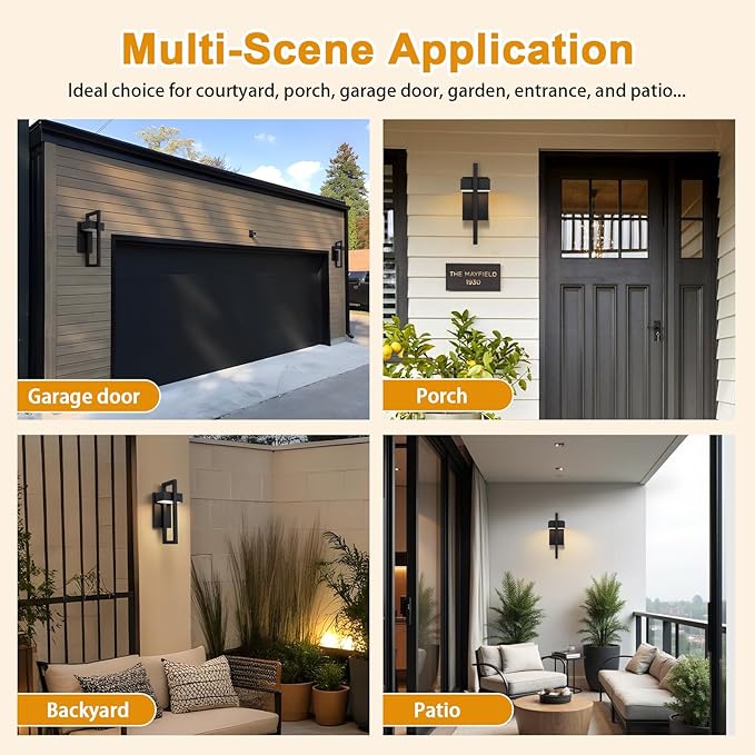 LamQee Outdoor Wall Lights Modern Exterior Lighting Fixtures, 3000K Integrated LED Outdoor Wall Sconce Lighting 2 Packs, Matte Black Outside Wall Mount Lights for House Front Door Porch Garage Patio