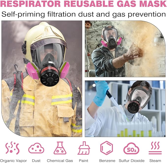 Reusable Half Face and Full Face Gas Mask with Activated Carbon Filter Against Organic Vapor/Dust/Chemical