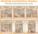 Cyclysio 96 Inch Closet Organizers and Storage, 8 FT Hanging Closet Organizer with 4 Adjustable Rods, Wardrobe Organizers with 3 Shelving Towers for 4-8FT Spaces(Cut-to-Fit), Oak