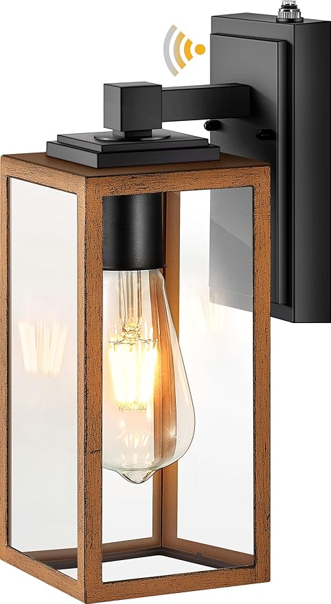 VIANIS Dusk to Dawn Wall Lights, Wood Grain Exterior Light Fixture, Clear Glass Garage Light, Modern Outdoor Lights Sconce with Waterproof, Anti-Rust, Weather Resistant for Patio, E26 Socket