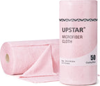 UPSTAR Microfiber Cleaning Cloth, Reusable Paper Towels Rolls, Dish Rags for Washing Dishes, Kitchen, Bathroom, Car, 12x12 inch, 50 Packs/Roll, Pink