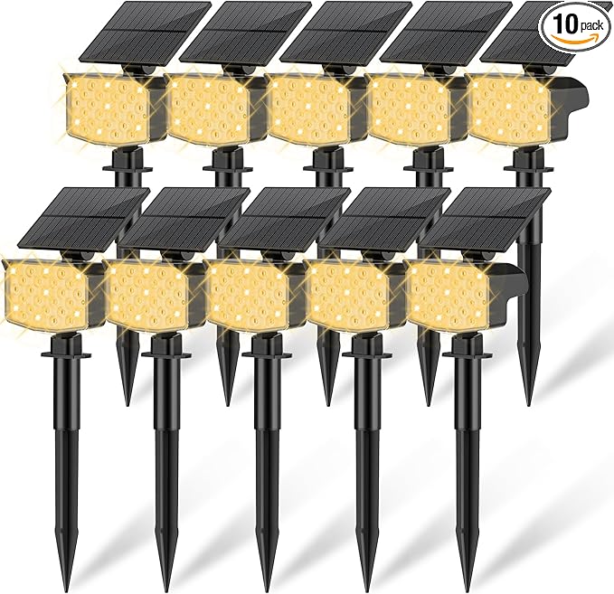 Solar Spot Lights Outdoor Waterproof Adjustable Solar Powered Landscape Lights for Yard 3 Long Time Lighting Modes Spotlights for Pathway Garden Outside Wall Pool Porch- 10 Pack, Warm White