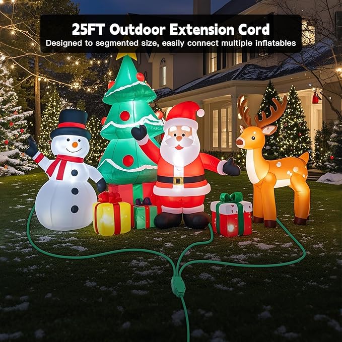 25Ft 3 Outlets Green Outdoor Extension Cords for Halloween Christmas Inflatables Blow Ups Yard Waterproof Outside with Multiple Outlets Extension Cord Power Splitter for Christmas Lights Decorations