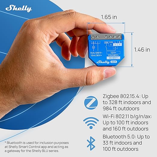 Shelly 1 Gen4 | Wi-Fi, Zigbee & Matter Smart Relay Switch with Dry Contacts, 1-Channel 16A | Home Automation | Alexa, SmartThings, Google Home, Apple HomeKit Compatible | Garage Door Opener