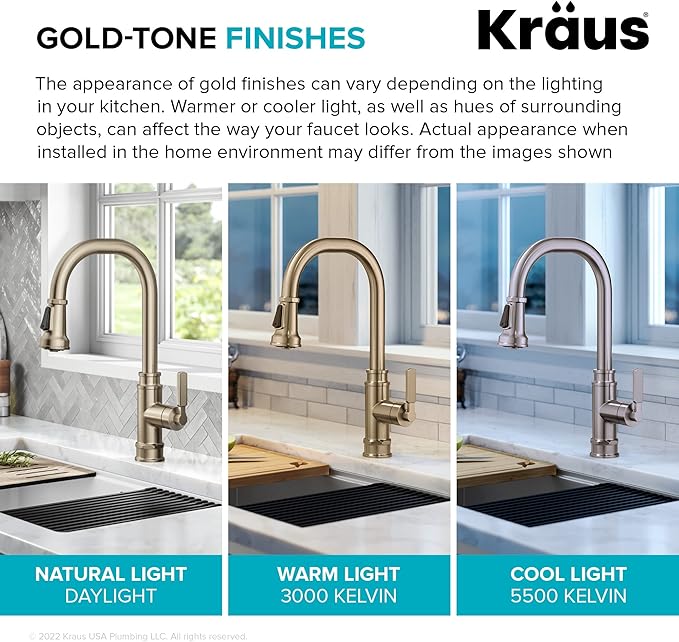 KRAUS Allyn Transitional Industrial Pull-Down Single Handle Kitchen Faucet in Spot-Free Antique Champagne Bronze, KPF-4101SFACB