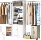 8FT Closet System, 96 Inch Closet Organizer System with Hanging Rods, Heavy Duty Clothing Rack with Cabinet, Walk In Mounted Closet System, Built-In Clothes Garment Rack, White