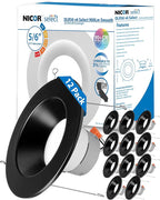 NICOR Lighting Recessed Ceiling Lights LED Downlight - Dimmable 5/6 inch LED Recessed Light Fixtures - Selectable CCT 2700K-5000K, 918 Lumens, 10.3W - DLR56 LED Retrofit Ceiling Light, Black, 12-Pk