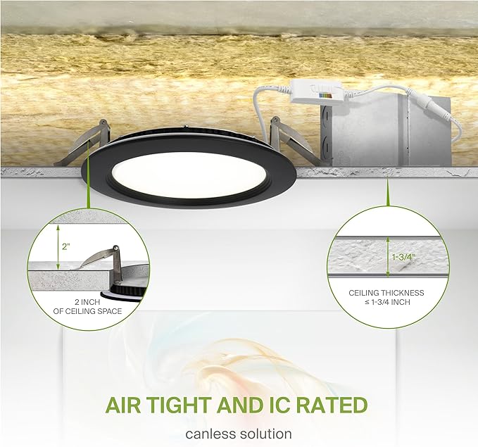 ASD Recessed Lighting 6 Inch Round Commercial LED Downlight, Mini Panel Baffle Trim, 15W 120-277V, 5 CCT 2700K/3000K/3500K/4000K/5000K, Dimmable LED Ceiling Light Fixture, Black, ETL, 6 Pack