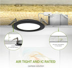 ASD Recessed Lighting 6 Inch Round Commercial LED Downlight, Mini Panel Baffle Trim, 15W 120-277V, 5 CCT 2700K/3000K/3500K/4000K/5000K, Dimmable LED Ceiling Light Fixture, Black, ETL, 6 Pack