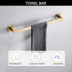 TNOMS 5-Piece Bathroom Hardware Set 23.6 Inch Gold Towel Bar Set Towel Bar Towel Ring Coat Hook and Toilet Paper Holder with Shelf Wall Mounted Stainless Steel Bathroom Accessories Set