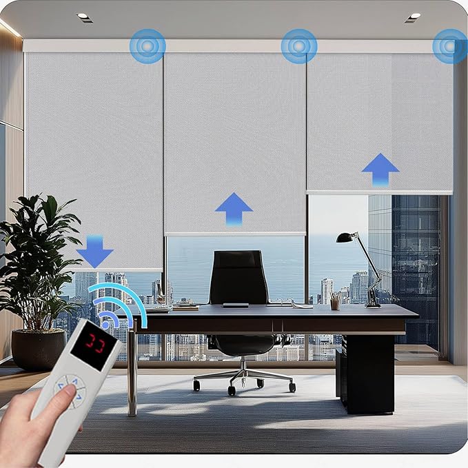 Motorized Blinds with Remote Cordless Automatic Motorized Shades Custom Blinds for Windows Smart Curtains Compatible with Alexa Google Home(Solar Grey,W58 x H72in)