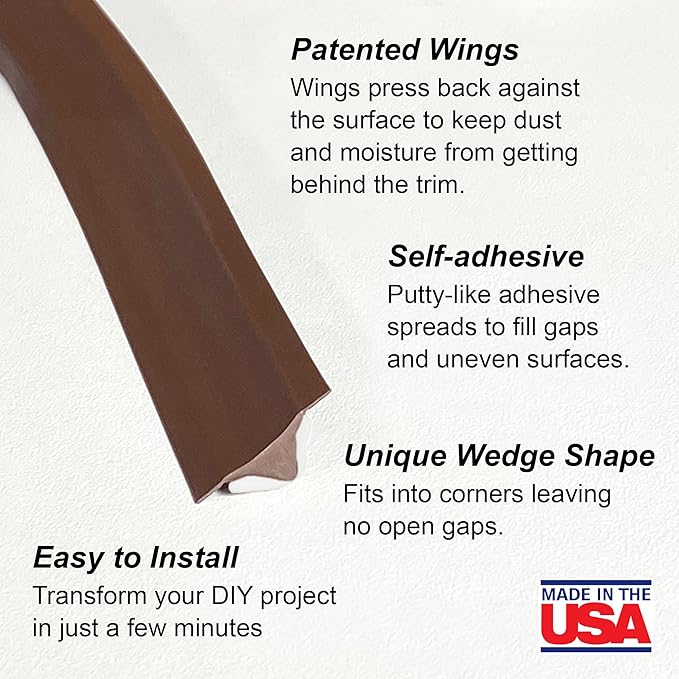InstaTrim The Original Flexible Trim -10ft Dark Brown 3/4" Wide Caulk Tape - Adhesive Trim with Many Uses Including Caulking for Bathtubs, Sinks, Counters, Tile, Floors - Made in USA