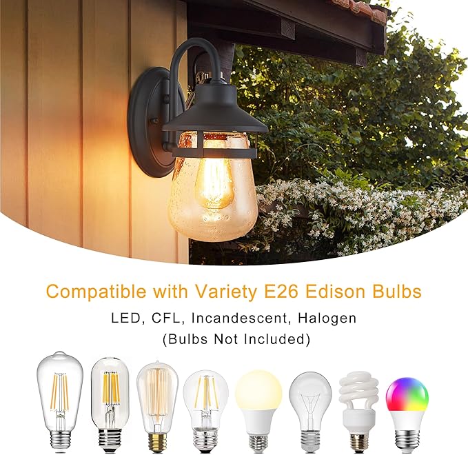 Outdoor Wall Sconce with Clear Seeded Glass Shade,Waterproof Exterior Fixture in Oil Rubbed Bronze Finish,Suit for Wet Locations,Easily Installed in Porch Patio Entryway,Doorway,Corridor