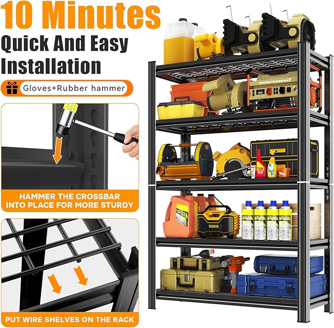 72" H X 48" W X 24" D Heavy Duty Garage Shelving Unit 5 Tier 3500 LBS Storage Shelves Adjustable Industrial Metal Wire Shelf Unit for Garage,Basement,Pantry,Warehouse,Commercial