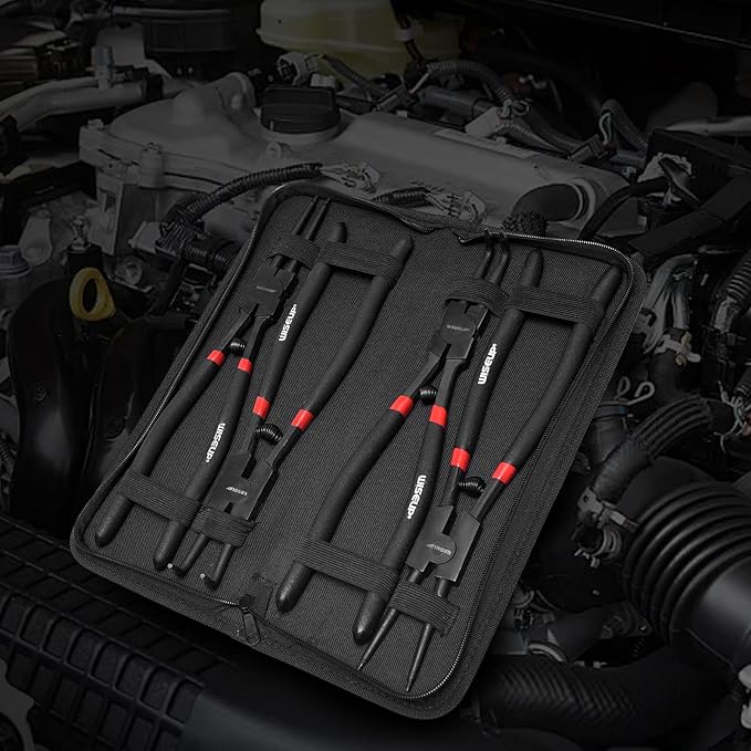 WISEUP Snap Ring Pliers Set Heavy Duty,4PCS-13 inch Internal/External Circlip Kit,Straight/Bent Jaw Tips C-Clip Pliers for Ring Remover Retaining (13 inch Circlip Pliers)