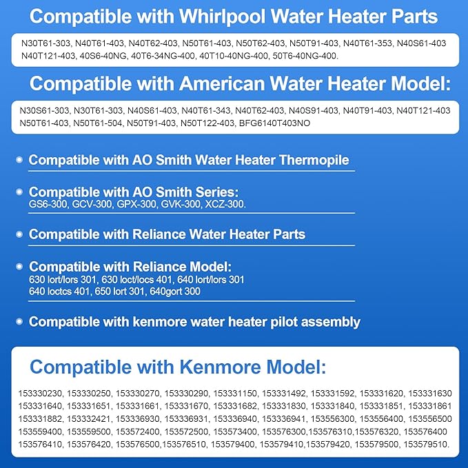 Minivolt Thermopile for Water Heater, Minivolt Thermopile Replacement Part Compatible with Reliance, Whirlpool, AO Smith, Kenmore Water Heater Replace# 100112330 9007876 9007877 300 301 Series