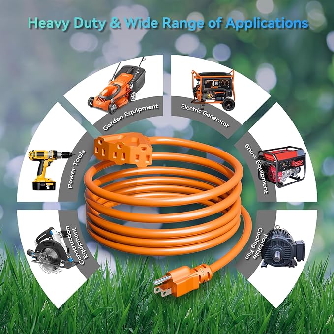 K KASONIC - 25 Ft Extension Cord with 3 Outlets, UL Listed 16/3 SJTW, 3-Wire Grounded, 13A 125V 1625W for Indoor/Outdoor Use - Orange