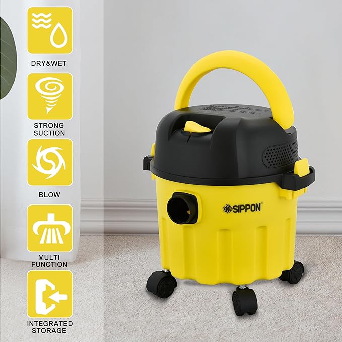 Wet-Dry Vacuum, 3-in-1 Portable Shop Vacuum Cleaner with 2 Peak HP Power Suction, Lightweight Wet Dry Vacuum with Blower & Wall Mount Design for Car, Pet Hair, Hard Floor (High)