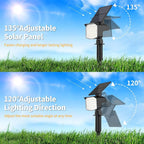 Solar Spot Lights Outdoor Waterproof Adjustable Solar Powered Landscape Lights for Yard 3 Long Time Lighting Modes Spotlights for Pathway Garden Outside Wall Pool Porch- 6 Pack, Warm White