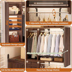 Closet System - 5FT Small Closet System with Drawers, 60" Closet Organizer System with Reversible Hanging Shelving, Closet Systems for Small/Walk-in Closets, Black Walnut